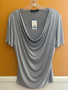 Evan Picone Soft Gray Cowl Neck Draped Top